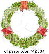 Poster, Art Print Of Holly Christmas Wreath With Three Red Bows