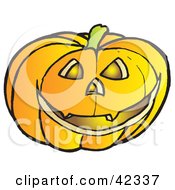 Clipart Illustration Of A Glowing Carved Halloween Pumpkin With Fangs
