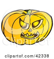 Clipart Illustration Of A Glowing Carved Halloween Pumpkin With Evil Eyes
