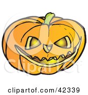 Glowing Carved Halloween Pumpkin With Sharp Teeth