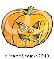 Glowing Carved Halloween Pumpkin With One Tooth by Snowy