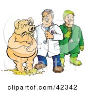 Clipart Illustration Of A Veterinarian And Doctor Assisting A Pig Covered In Puke