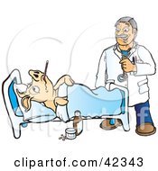 Clipart Illustration Of A Friendly Veterinarian Checking In On A Sick Pig