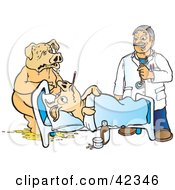 Clipart Illustration Of A Doctor Watching A Pig Puke By Another Sick Pig by Snowy