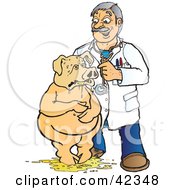 Clipart Illustration Of A Friendly Male Doctor Assisting A Pig After Puking