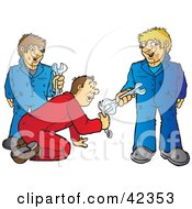 Clipart Illustration Of A Team Of Three Male Mechanics With Wrenches by Snowy