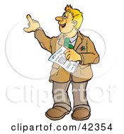 Clipart Illustration Of A Friendly Blond Male Teacher Carrying Papers And Pointing