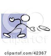 Clipart Illustration Of A Stick Figure Tossing A Frisbee Or Discus Over Purple