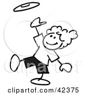 Poster, Art Print Of Black And White Stick Boy Catching A Frisbee