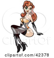 Clipart Illustration Of A Red Haired Bombshell Pinup Woman In Sexy Lingerie