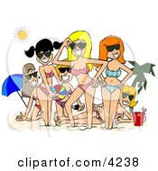Smiling Beach Girls Posing Together Under The Sun Clipart