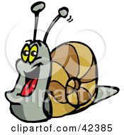 Poster, Art Print Of Happy Gray Snail With A Brown Shell