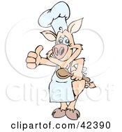 Clipart Illustration Of A Friendly Pig Chef Wearing An Apron And Giving The Thumbs Up by Dennis Holmes Designs