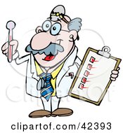 Clipart Illustration Of A Happy Senior Medical Doctor Holding A Thermometer And Check List by Dennis Holmes Designs
