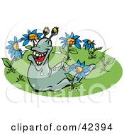 Happy Slug Eating Blue Flowers