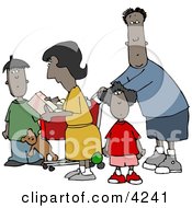 Ethnic Family Shopping Together At A Grocery Store Clipart