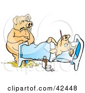 Poster, Art Print Of Sick Pig Puking At The Bed Side Of Another Ill Pig