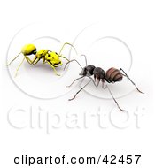 Poster, Art Print Of Worker Ant Facing A Bright Yellow Ant