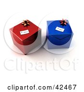 Poster, Art Print Of Two Red And Blue Gift Boxes Resting Together