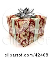 Silver Ribbon And Bow Around A Red And Gold Gift
