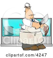 Butcher Holding A Cow Meat Steak And A Knife by djart