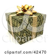 Poster, Art Print Of Gold Ribbon And Bow Around A Green Gift