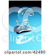 Poster, Art Print Of Shiny Glass Pound Sterling Sign Reflecting Light On A Blue Surface