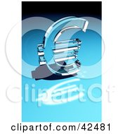 Poster, Art Print Of Shiny Glass Euro Sign Reflecting Light On A Blue Surface