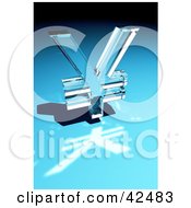 Clipart Illustration Of A Shiny Glass Yen Sign Reflecting Light On A Blue Surface