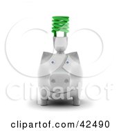 Clipart Illustration Of A White Piggy Bank With A Green Spiral Bulb On Its Back