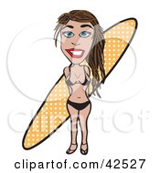 Clipart Illustration Of A Pretty Surfer Woman In A Bikini Standing In Front Of Her Surfboard by Arena Creative