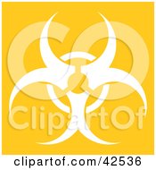 White Silhouetted Biohazard Symbol On A Yellow Background