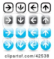 Clipart Illustration Of White Black And Blue Up Down Left And Right Arrow Icon Buttons by Arena Creative