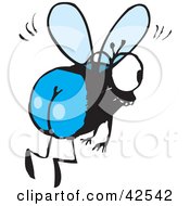 Clipart Illustration Of A Flying House Fly With Blue Buns by Dennis Holmes Designs