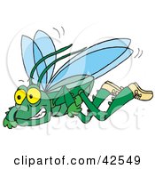 Green Flying Grasshopper Wearing Shoes