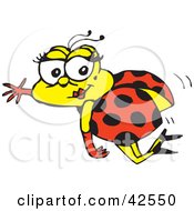 Clipart Illustration Of A Flying Pretty Ladybug Waving And Wearing Gloves And Heels