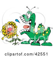 Poster, Art Print Of Scared Flower Cowing Under A Hungry Caterpillar