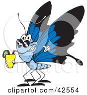 Poster, Art Print Of Thirsty Blue Butterfly Wearing Shades And Drinking A Cocktail