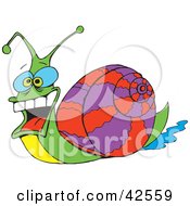 Poster, Art Print Of Goofy Snail With Big Eyes And A Purple And Red Shell