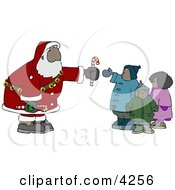 Ethnic Santa Clause Handing Out Candy Canes To A Group Of Kids Clipart