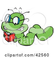 Poster, Art Print Of Smart Green Worm Crawling And Reading A Book
