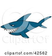 Poster, Art Print Of Evil Blue Shark Swimming And Smiling