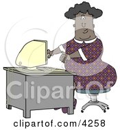 Obese African American Secretary Working On A Computer Clipart