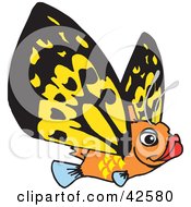 Flying Orange Fish With Yellow Butterfly Wings