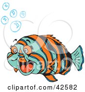 Clipart Illustration Of A Happy Chubby Blue And Orange Fish With Bubbles