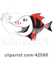 Clipart Illustration Of A Happy Red White And Black Fish With Bubbles