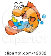 Clipart Illustration Of Baby Fish Swimming Around A Happy Orange Fish