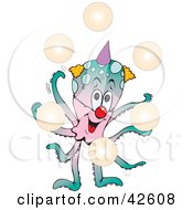 Clipart Illustration Of A Bubble Juggling Clown Octopus by Dennis Holmes Designs