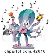 Poster, Art Print Of Performing Octopus Playing A Keyboard Maraca Tambourine And Triangle