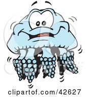 Clipart Illustration Of A Happy Blue Jellyfish With Short Tenticals by Dennis Holmes Designs